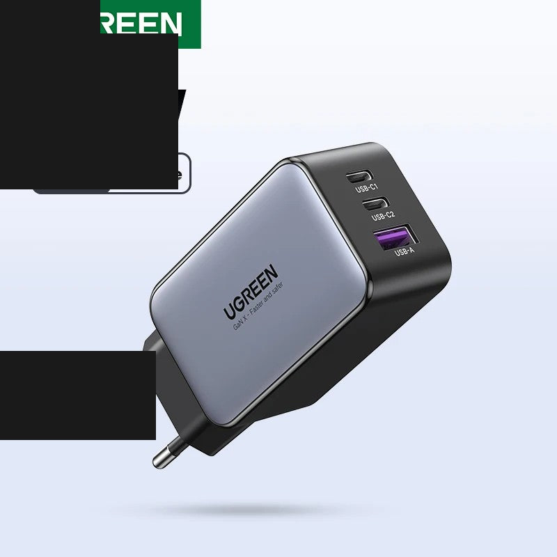 Aura Charge-65 — compact 65W GaN charger dark background